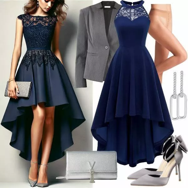 Party Outfits Elegantes Dunkelblaues Abendkleid