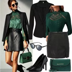 Frühlings Outfits Elegantes und schickes Outfit in Grün und Schwarz