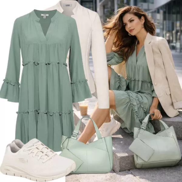 Sommer Outfits Stilvolle Frau im urbanen Sonnenlicht