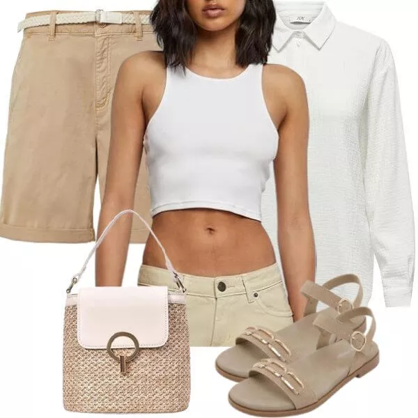 Sommer Outfits Sommer Outfit Damen in Beige und Weiß