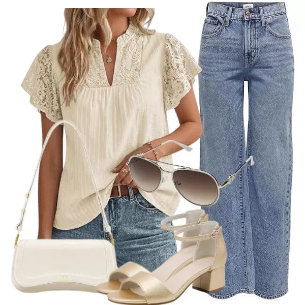 Sommer Outfits Sommer Outfit Damen in natürlichen Beige Tönen