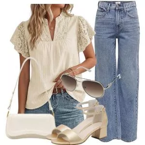 Sommer Outfits Sommer Outfit Damen in natürlichen Beige Tönen
