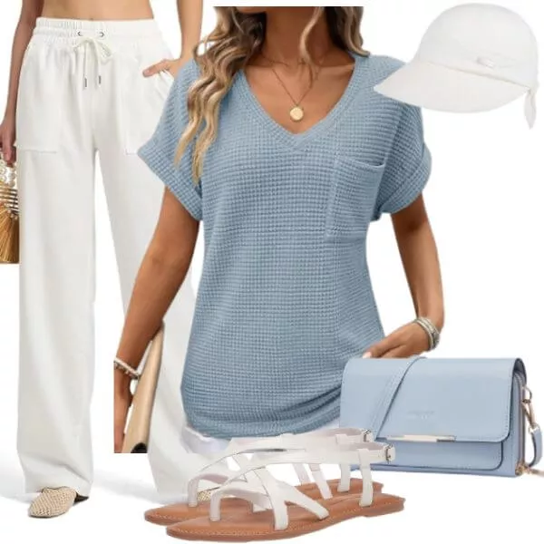Sommer Outfits Eleganter Sommerlook mit weitem Hosenanzug