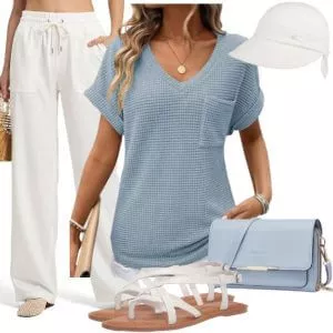 Sommer Outfits Eleganter Sommerlook mit weitem Hosenanzug
