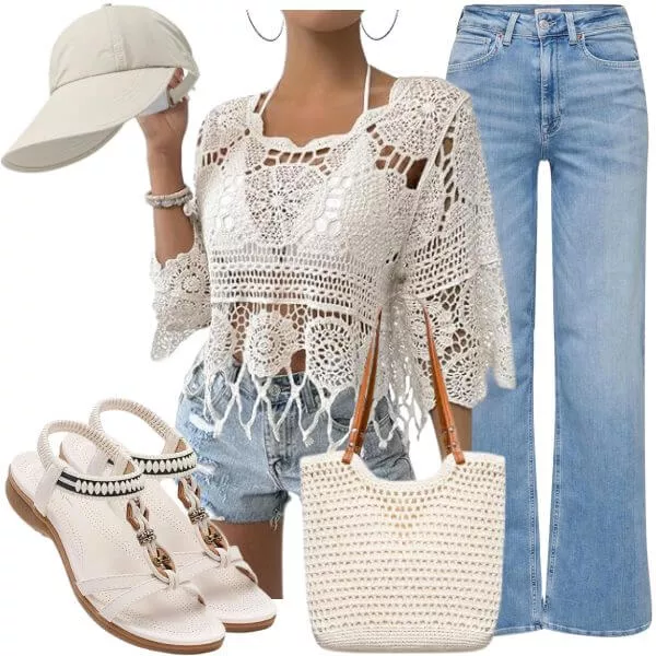 Sommer Outfits Sommermode Damen in Creme und Sand