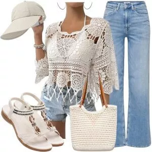 Sommer Outfits Sommermode Damen in Creme und Sand