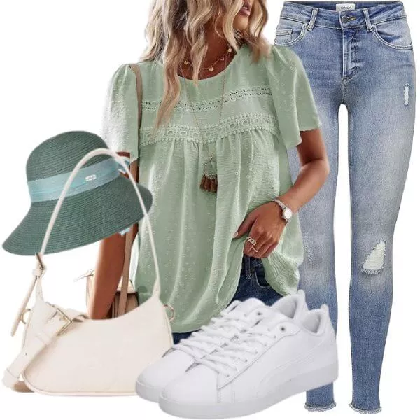 Sommer Outfits Sommer Chic Damen mit luftiger Bluse