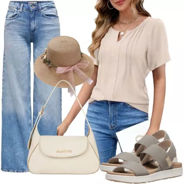 Sommer Outfits Modern Beige Sommer Look Damen