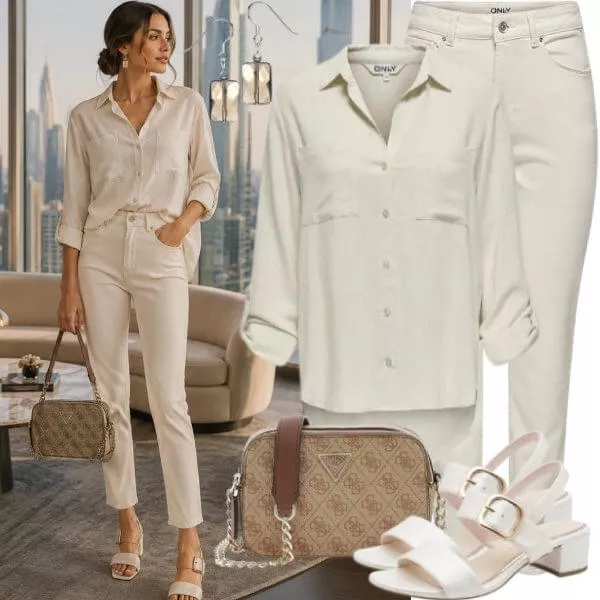 Sommer Outfits Damen Sommer Outfit mit Naturweiß