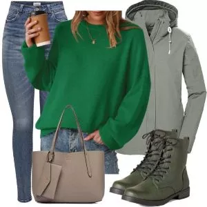 Herbst Outfits Herbst Outfit Damen mit Pullover und Stiefel