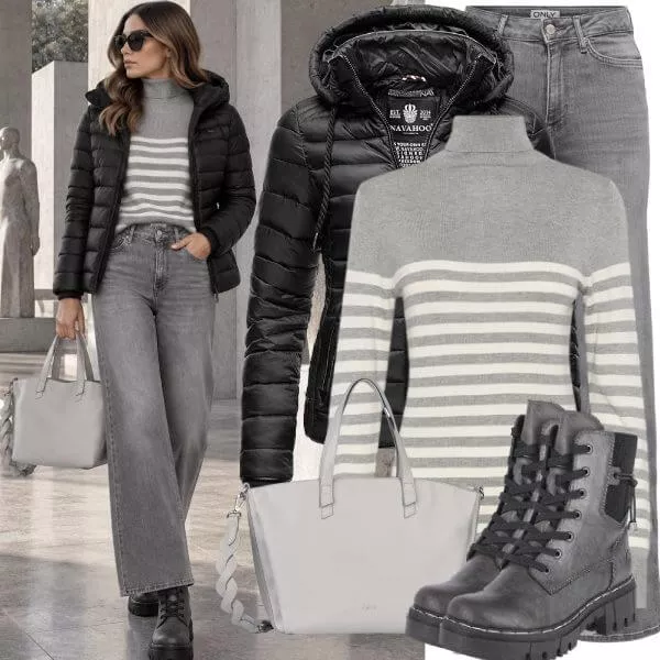 Herbst Outfits Herbst Outfit Damen mit gestreiftem Strickpullover