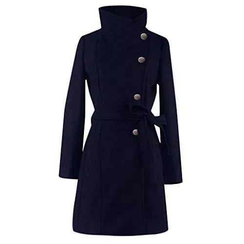 BBring Mäntel BBring Damen Stehkragen Wolle Trenchcoat Lange Slim Fit Mantel mit Gürtel Einreiher Jacke Langarm Wintermantel Warm Herbst Sweatshirt