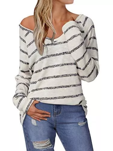 YOINS Pullover & Strickmode YOINS Bluse Damen Pullover Damen Langarmshirts Schulterfrei Oversize Tshirts Damen Herbst V-Ausschnitt Blusen Oberteile Casual