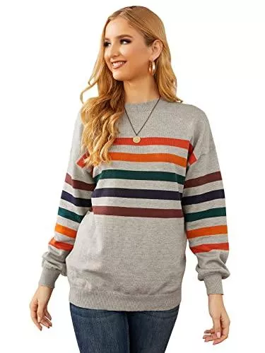 VONDA Strickjacken VONDA Pullover Damen Strickpullover Casual Elegant Gestreift Sweatshirt Winter Langarmshirt Rundhals Strickpulli