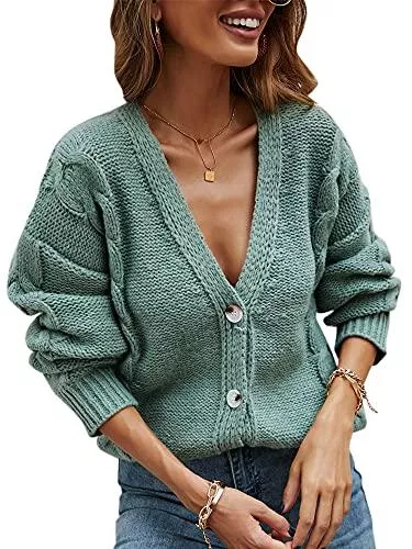 Spec4Y Strickjacken Spec4Y Strickjacke Damen Langarm V-Ausschnitt Strickmantel Einfarbig Streifen Knopfleiste Freizeit Herbst Winter Outerwear