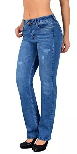 ESRA Jeans ESRA Damen Jeans Hose Damen High Waist Jeanshose Straight Leg Hochbund Hosen bis Übergröße