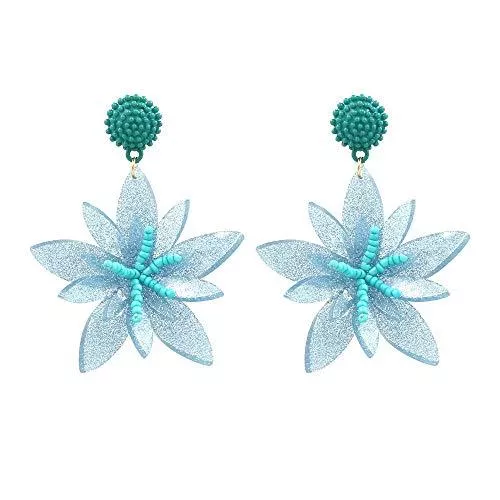 ESCYQ Schmuck ESCYQ Damen Ohrringe Ohrstecker Ohrhänger Tropfen Ohrlinie Persönlichkeit Kreative Ohrringe Übertrieben Acryl Flower Ohrringe Reis Perlen Ohrringe Blau, Damen Geburtstag Geschenk