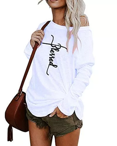 Lantch Langarmshirts Damen Langarmshirts Sweatshirt Damen T-Shirts Blusen Herbst und Winter Sexy Lässig Oberteile Einfarbig, Brief, Drucke