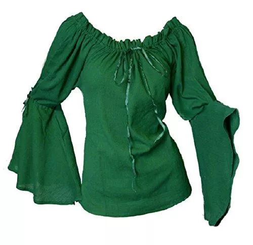 Unbekannt Langarmblusen Dark Dreams Gothic Mittelalter LARP Bluse Ylenia, Farbe:grün, Größe:Freesize