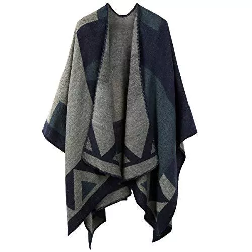 OOPOR Strickjacken Winter Warme Poncho Schal Wrap - Herbst Open Front Cape Winddichte Strick Wolle Mantel Decke Kap-Schal Übergroße Winterdecke Reversible Schal Dicke Cardigan Coat für Frau Mädch Festliche Geschenke