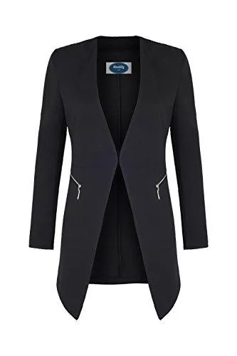 4tuality Blazer 4tuality Damen Blazer lang kragenlos mit Zipper Gr. S - 3XL