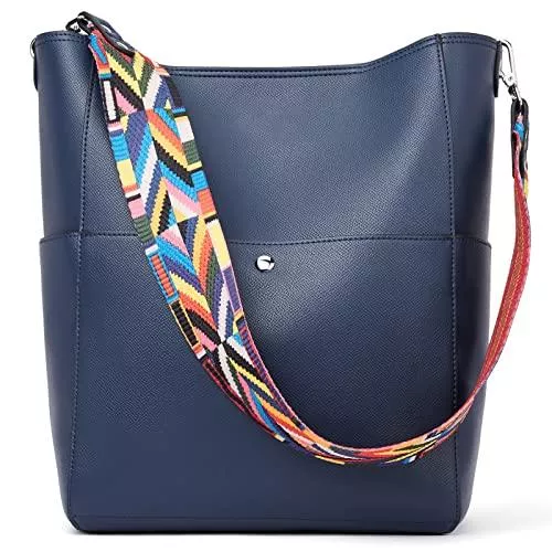BROMEN Taschen & Rucksäcke BROMEN Handtasche Damen Leder Schultertasche Umhängetasche Groß Shopper Designer Tasche mit 2 Trageriemen Marineblau