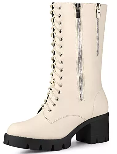 Allegra K Stiefel Allegra K Damen Schnürstiefel mit kniehohem Absatz und Plateau