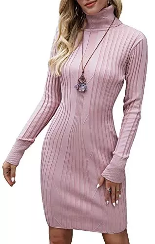 Vthereal Freizeit Vthereal Pulloverkleid Damen Pullover Strickkleid Knitted Rollkragen Langarm Minikleid für Winter Casual Tunika