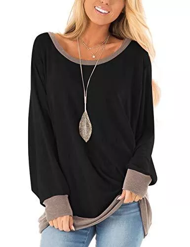 SEBOWEL Blusen & Tuniken SEBOWEL Damen Farbblock Langarmshirt Casual Locker Langarm Tunika T Shirt Patchwork Pullover Oberteile