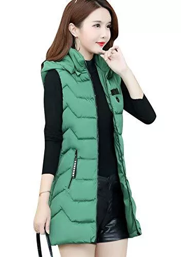 YMING Westen Yming Damen Winter Warm Weste Einfarbige Reißverschluss Steppjacke Taschen Mit Abnehmbarer Kapuze 2XS -2XL