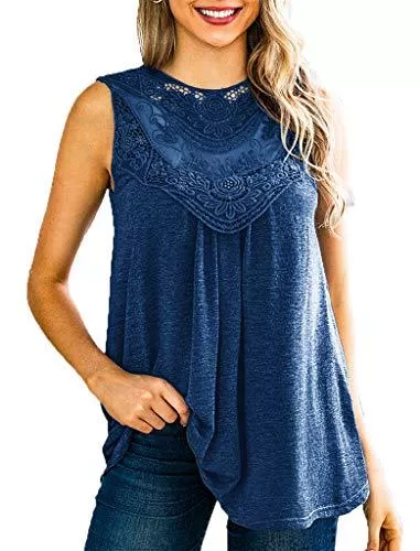 Locryz Ärmellose Blusen Locryz Damen Häkelspitze Tank Top Sommer Ärmellos Loose Fit Tunika Tops
