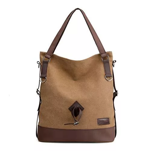 JOSEKO Taschen & Rucksäcke JOSEKO Canvas Tasche Damen Rucksack Handtasche Segeltuch Schultertasche Stilvolle Vintage Umhängentaschefür Reise Outdoor Schule Einkauf Alltag Büro (Braun#01)