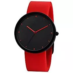 Comtex Uhren Comtex Damen Armbanduhr Schwarz Analog Quarz mit Rotes Silikon Armband SYM170088