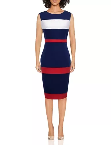 HOMEYEE Business HOMEYEE Damen Voguish Colorblock Stripe Pencil Dress B275