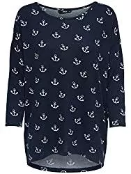 ONLY Pullover & Strickmode ONLY Damen Oversize Pullover Shirt ELCOS Anchor 4/5 TOP Anker Strick blau weiß