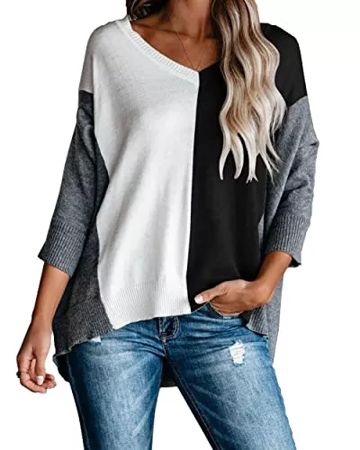 AOISAGULA Pullover & Strickmode AOISAGULA Damen Pullover Casual Stricken Sweater Lange Ärmel Pulli Winter Sweatshirt Herbst Jumper Lose Oberteile V-Ausschnitt Outwear für Frauen cc