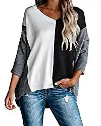 AOISAGULA Pullover & Strickmode AOISAGULA Damen Pullover Casual Stricken Sweater Lange Ärmel Pulli Winter Sweatshirt Herbst Jumper Lose Oberteile V-Ausschnitt Outwear für Frauen cc