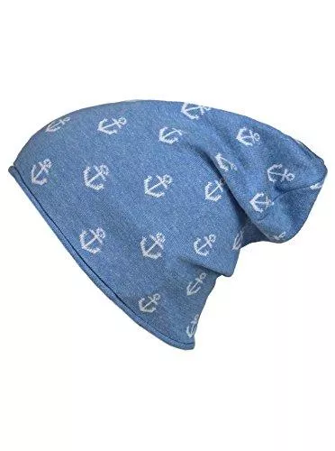 Zwillingsherz Hüte & Mützen Zwillingsherz Slouch-Beanie-Mütze aus Baumwolle - Hochwertige Strickmütze mit Ankern für Damen Mädchen Jungen 2021 - Hat - One Size - perfekt für Frühjahr Sommer Winter