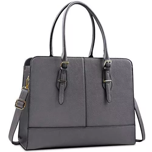 Lubardy Taschen & Rucksäcke Lubardy Handtasche Damen Shopper Damen Groß Wasserdicht 15.6 Zoll Leder Laptop Tasche für Büro Arbeit Business Schule Grau