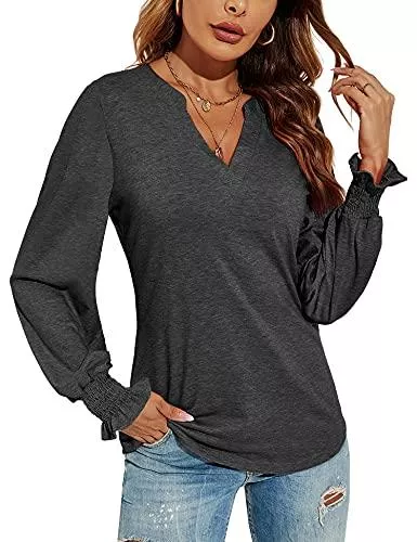 Avoogue Langarmblusen Avoogue Basic T-Shirt Damen V Ausschnitt,Sommer Casual Langarm Tshirt Damen Bluse &amp; Einfarbig Elegant T Shirts Blusen
