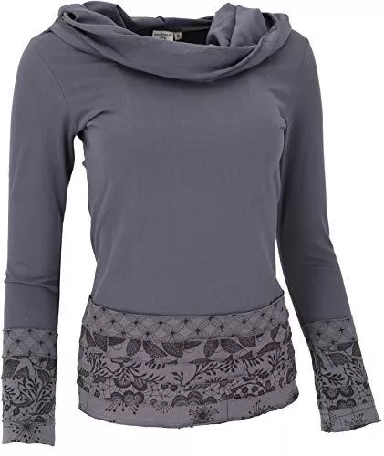 GURU SHOP Pullover & Strickmode GURU SHOP Kapuzenshirt, Patchwork Shirt mit Schalkapuze, Damen, Baumwolle, Pullover, Longsleeves &amp; Sweatshirts Alternative Bekleidung