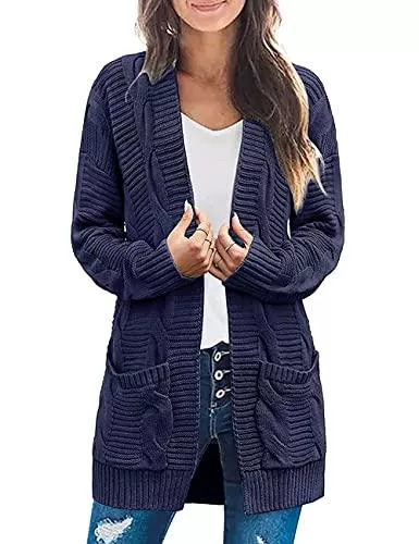 SEBOWEL Strickjacken SEBOWEL Langarm Strickjacken Damen Vorne Offen Cardigan Elegante Strickcardigan Grobstrick Sweater Casual Winter Strickmantel mit Tasche