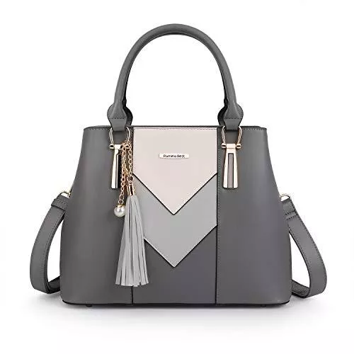 Pomelo Best Taschen & Rucksäcke Pomelo Best Damen Handtasche Mehrfarbig gestreift V-förmiges Design (Dunkelgrau)