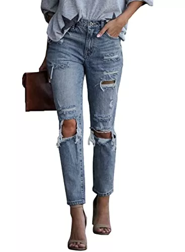 Aleumdr Jeans Aleumdr Damen Jeanshose Slim Fit Jeans Rissen Löcher Ankle Jeanshosen Boyfriend Jeans
