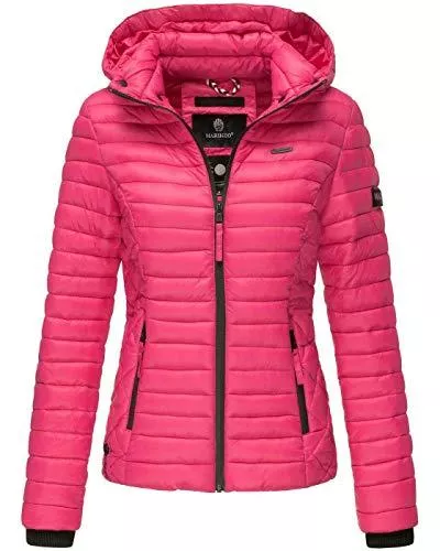 MARIKOO Jacken MARIKOO Damen Jacke Steppjacke Übergangsjacke mit Kapuze gesteppt B600 [B600-Samt-Pink-Gr.S]
