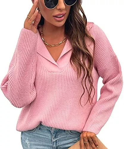 Spec4Y Pullover & Strickmode Spec4Y Damen Langärmliger Pullover Sexy V-Ausschnitt Loose Strickpulli Oversized Warm Sweater
