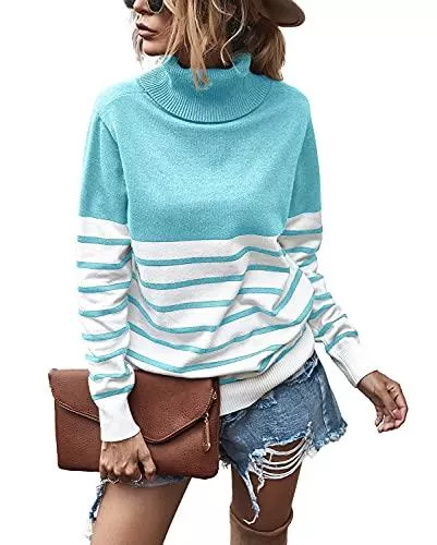 Krisimil Pullover & Strickmode Krisimil Damen Casual Rollkragen Langarm Loser Patchwork Pullover Strick Pullover