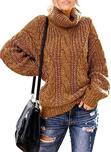 Aleumdr Pullover & Strickmode Aleumdr Rollkragenpullover Strickpullover Damen Winterpullover Oversize Rollkragen Pullover Grobstrick Strickpulli S-XL