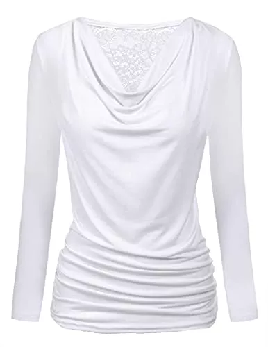 Pinspark Langarmblusen Pinspark Elegante Oberteile Damen Falten Tops V-Ausschnitt Kurzarm Bluse Sommer Stretch Tunika