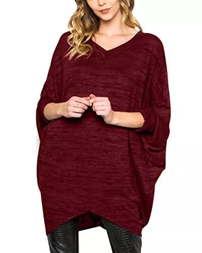 ACHIOOWA Pullover & Strickmode ACHIOOWA Damen Pullover Fledermausärmel Langer Pulli Longpullover Elegant Oberteile Bluse